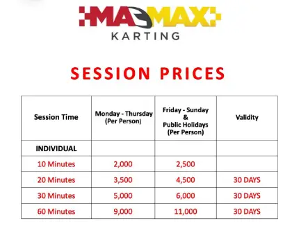 Two Rivers Go Karting Price List